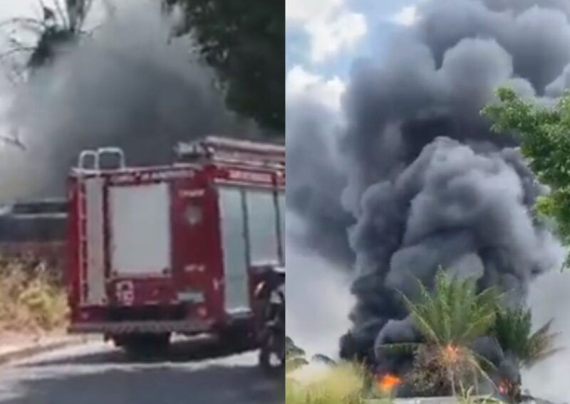 Vídeo: Incêndio de grandes proporções atinge oficina em Manaus