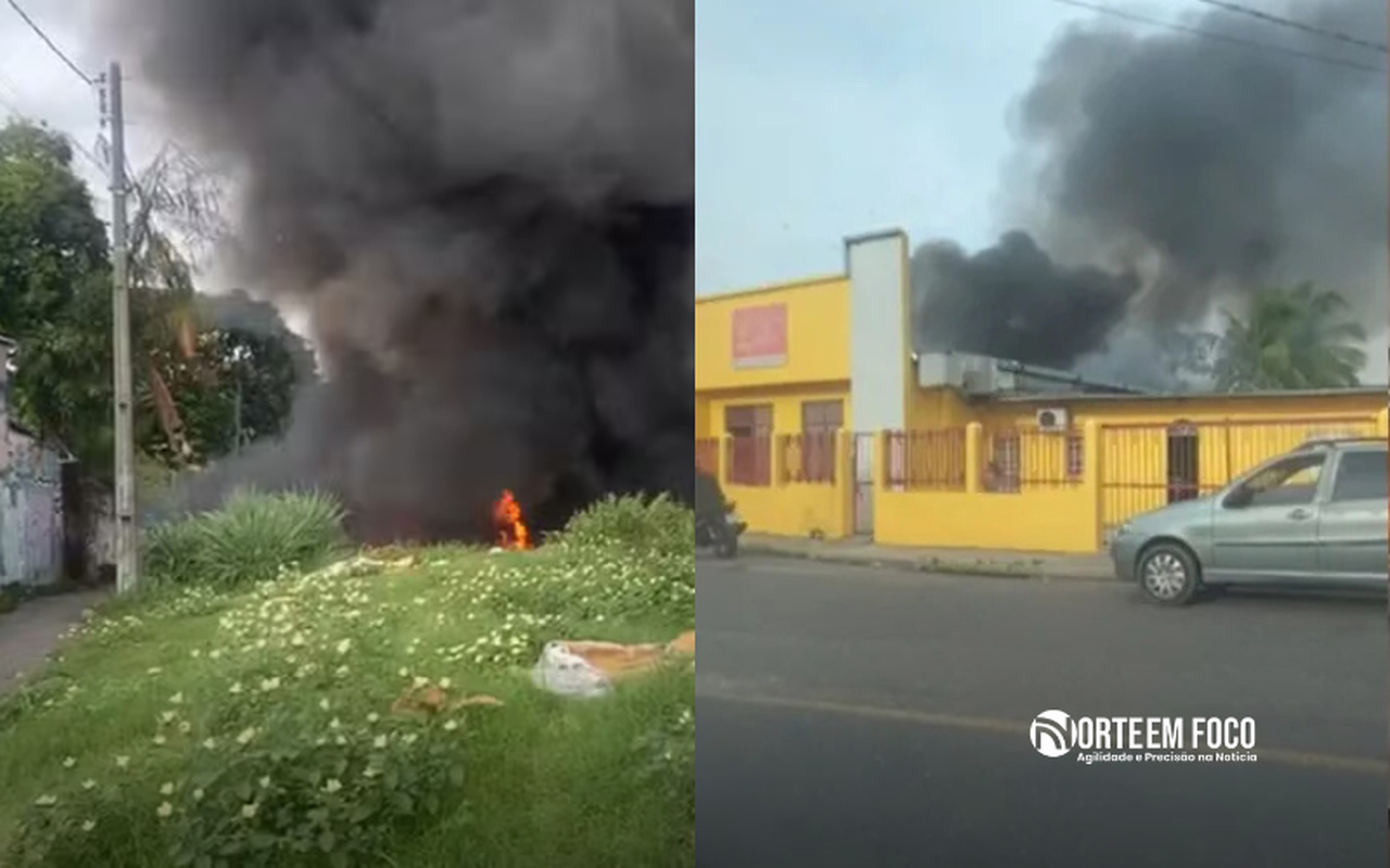 Incêndio de grandes proporções atinge área de vegetação no bairro da Paz, em Manaus