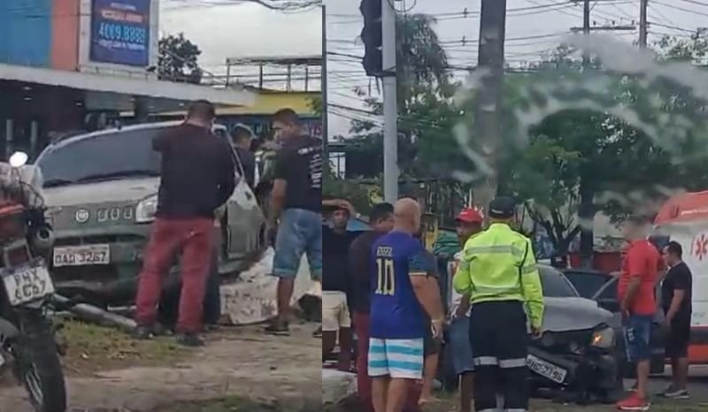 Motorista fica ferido durante acidente entre carros em Manaus