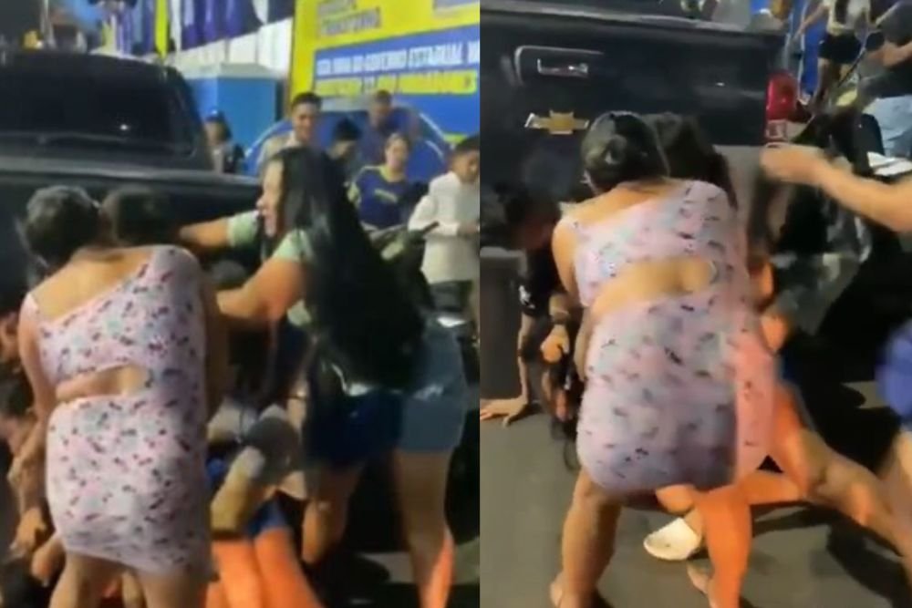 Briga entre mulheres por lugar na fila da galera do Boi Caprichoso termina em porradaria em Parintins Briga entre mulheres por lugar na fila da galera do Boi Caprichoso termina em porradaria em Parintins