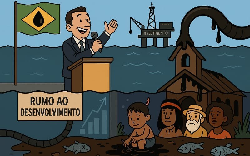 Imagem criada com o auxílio de IA Desenvolvimento ou devastação? O petróleo que ameaça a costa amazônica
