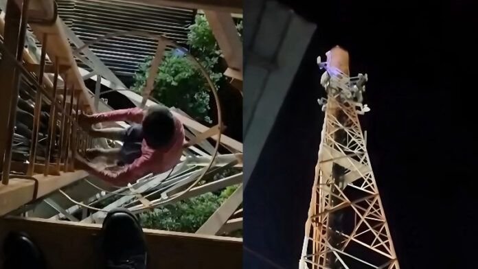 Em Manaus, menino de 13 anos é flagrado de campana no topo de uma torre à serviço do tráfico de drogas Em Manaus, menino de 13 anos é flagrado de campana no topo de uma torre à serviço do tráfico de drogas