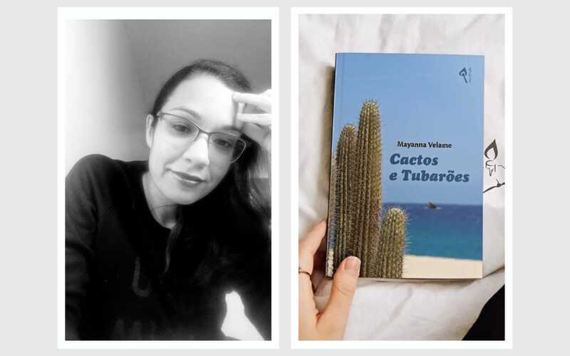 Escritora Mayanna Velame e sua obra. Foto: Arquivo pessoal Cactos e Tubarão: a letalidade de uma espetada, de uma mordida e de um microconto