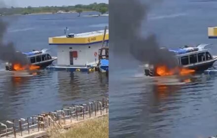 Lancha de turismo pega fogo durante abastecimento no interior do Amazonas