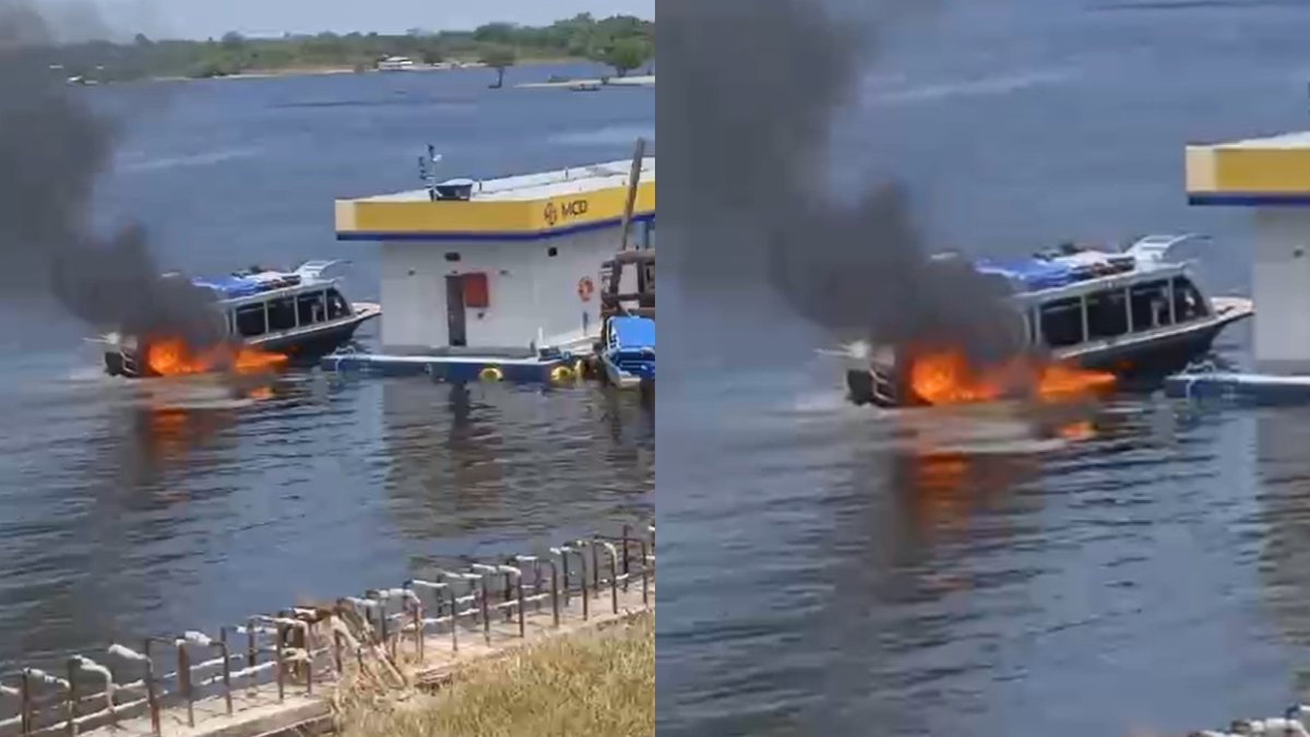 Lancha de turismo pega fogo durante abastecimento no interior do Amazonas