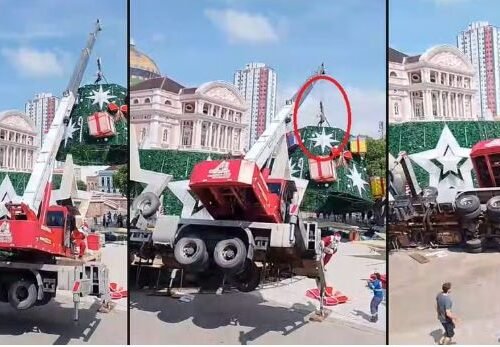 Trabalhador morre após guindaste tombar durante montagem de árvore de Natal no Largo de São Sebastião, em Manaus