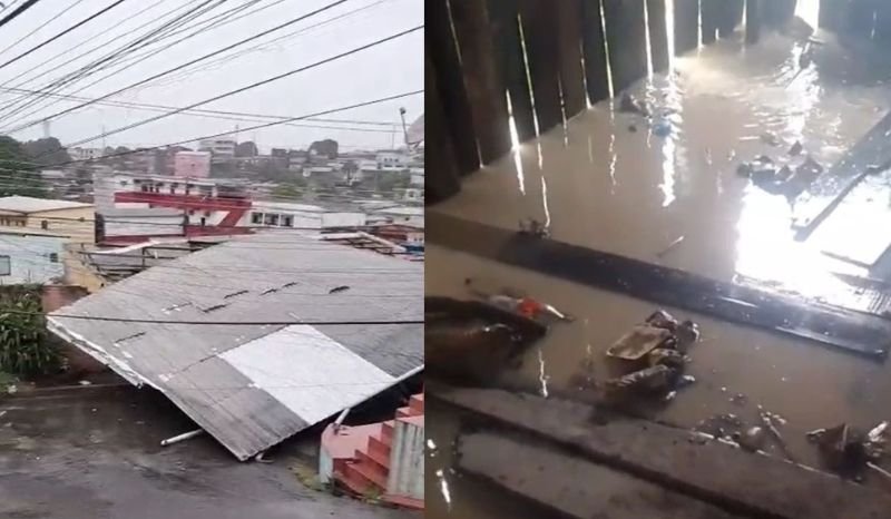 Forte chuva destelha casa e causa alagamentos generalizados em Manaus; moradores registram estragos