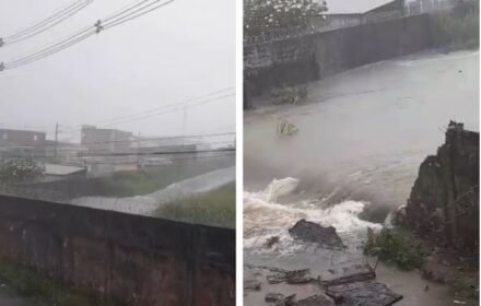 Chuva forte provoca desabamento de muro da Base Aérea de Manaus; vídeo registra momento da queda