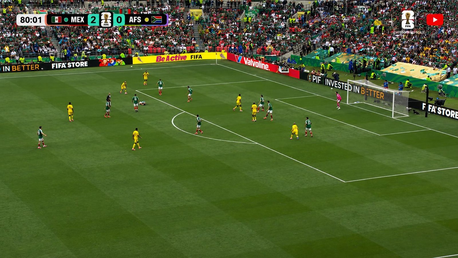 Com o resultado, o México deixou para trás o empate por 1 a 1 com a África do Sul que abriu a Copa do Mundo 2010. Os três pontos conquistados no Estádio Azteca também colocam o país na liderança provisória do Grupo A. - Foto: Youtube México abre a Copa do Mundo com vitória sobre a África do Sul
