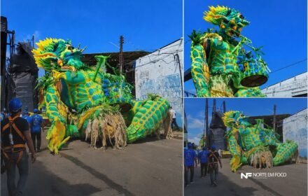 Vídeo: Alegoria do Boi Caprichoso despenca durante traslado para concentração no Bumbódromo, em Parintins