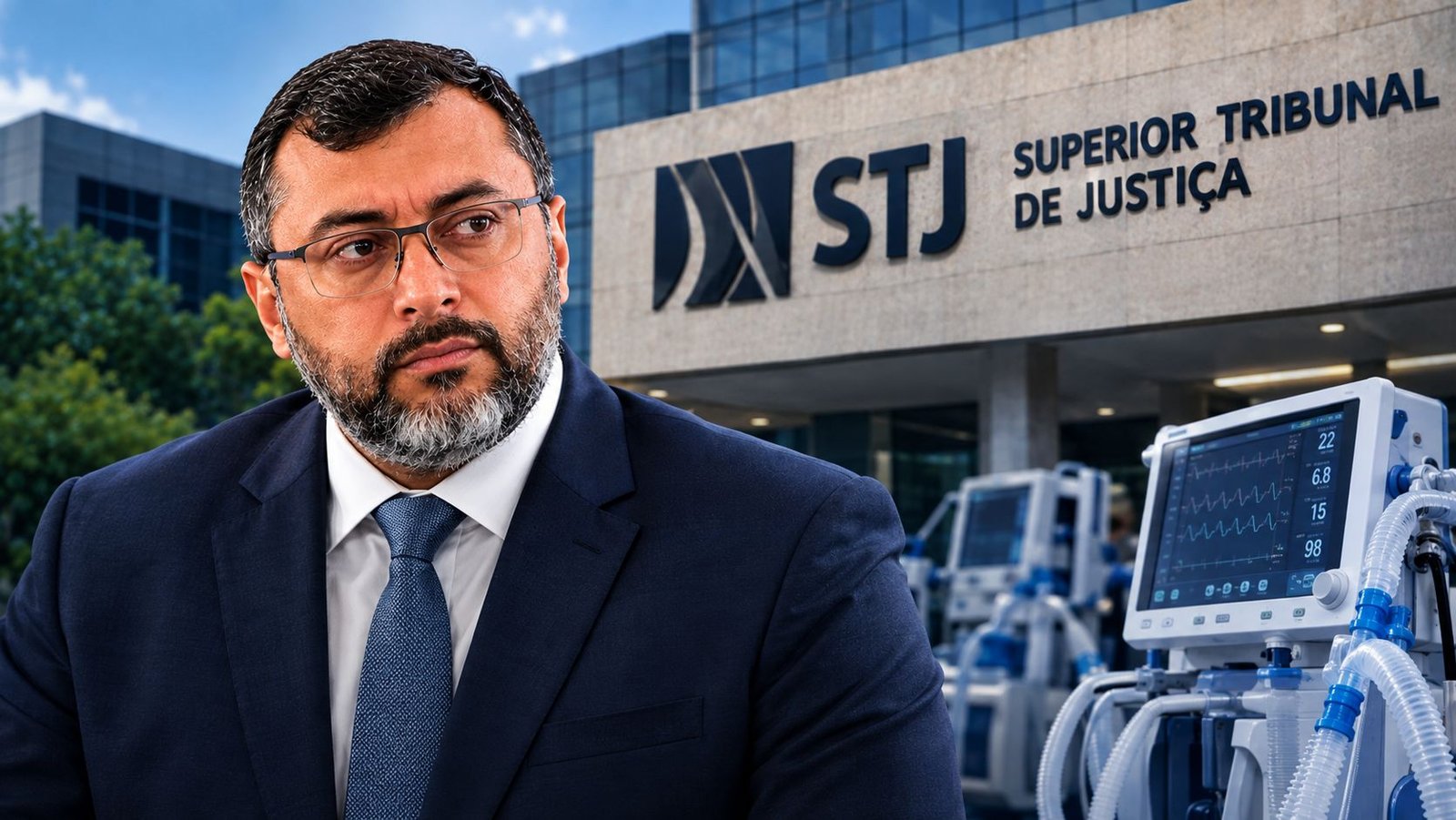 Julgamento de Wilson Lima no caso dos respiradores - Foto: Canva IA ChatGPT STJ retoma julgamento de recursos de Wilson Lima sobre compra de respiradores