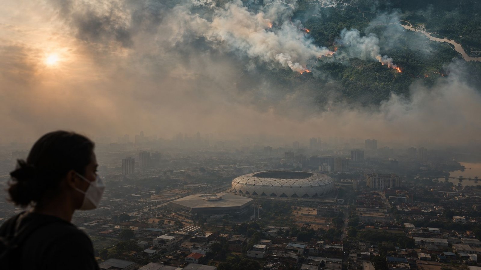 Fumaça de queimadas florestais encobre a cidade de Manaus (AM), deixando a qualidade do ar em nível péssimo na capital e nas cidades da região metropolitana, nesta sexta-feira, 9 de outubro de 2026. Satélite da Nasa registra fumaça de queimadas florestais no AM vista do espaço