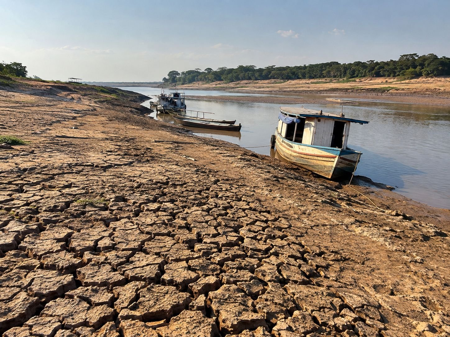 Período da estiagem no Amazonas, em 2025. — Foto: Canva, Chatgpt Estiagem coloca 22 municípios do Amazonas em situação de emergência